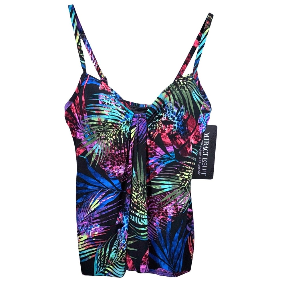 Miraclesuit Womens Size 10 Marina Underwire Tankini Swim Top Purple Black NWT